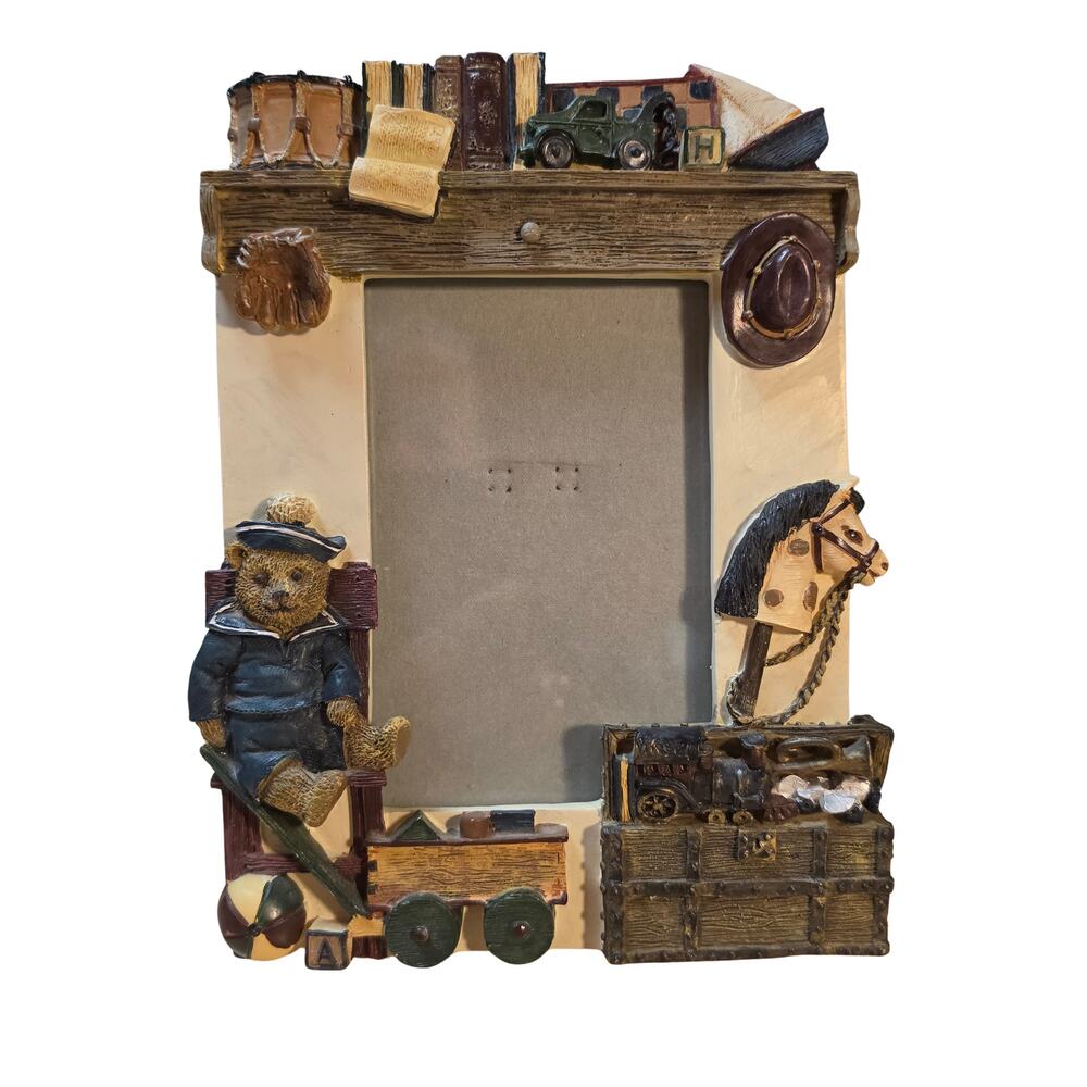 Vintage 1990s Figi Graphics 3D Resin Boy Toys Teddy Bear Picture Frame 3.5"x5.5"